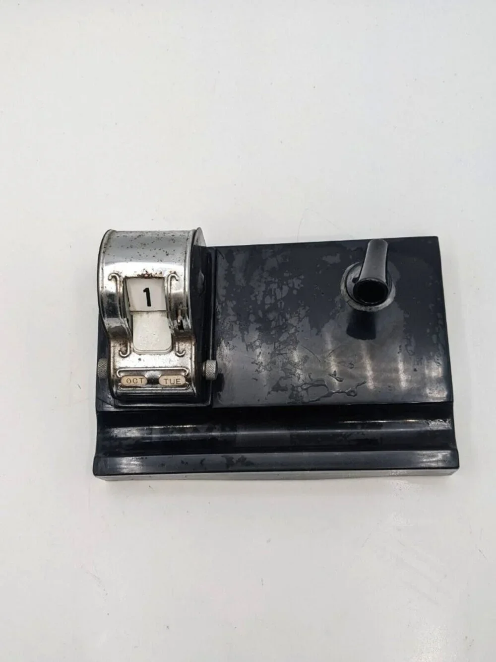 Vintage Perpetual Calendar Pen Holder Office Desk Top Black 6